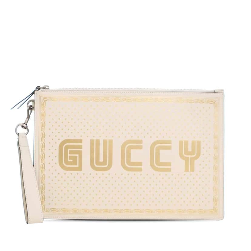 Gucci Leather Guccy Sega Clutch White Leather Good condition - Front View
