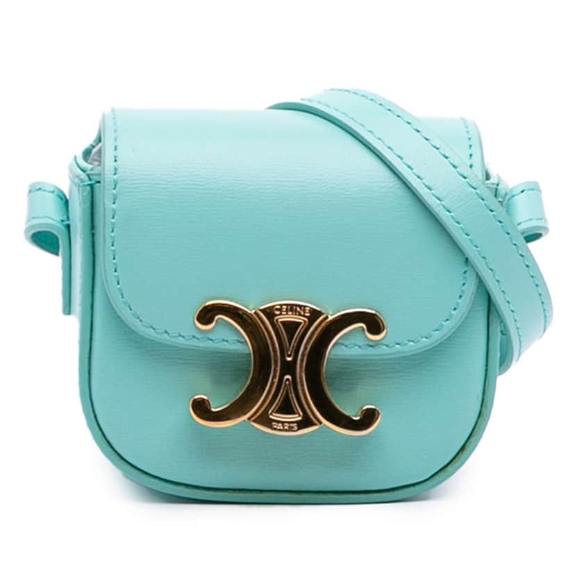 Celine Leather Triomphe AirPods Case with Strap Blue Leather Very good condition - Front View