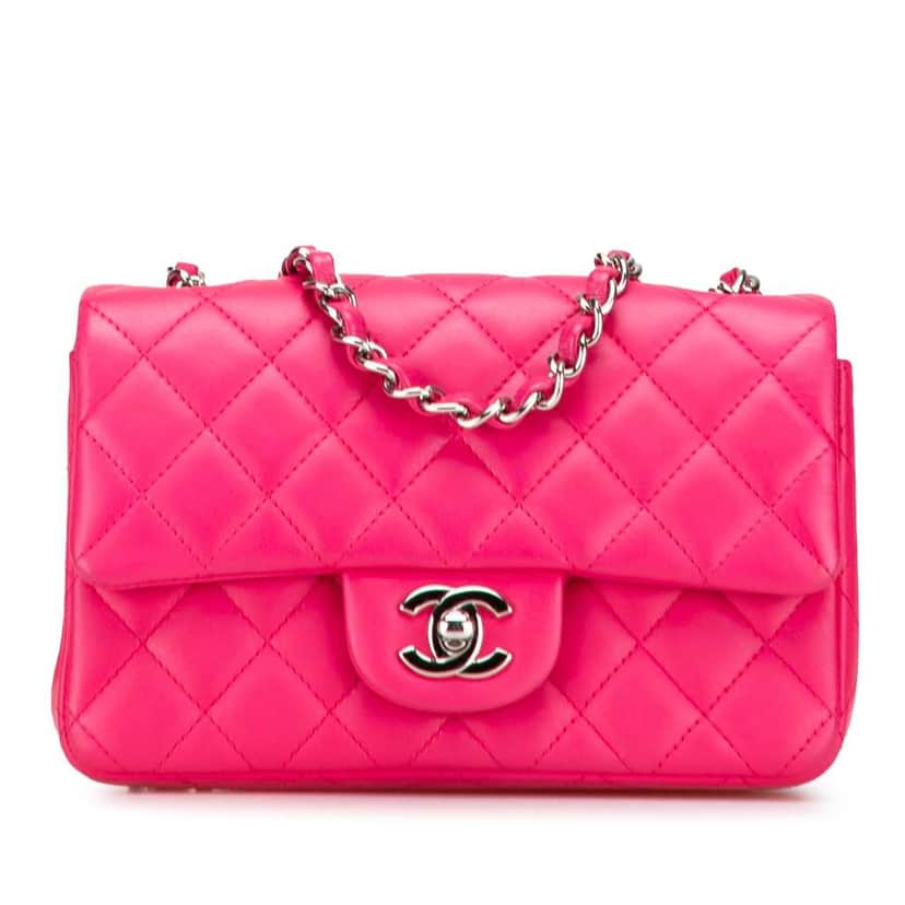 Chanel Mini Rectangular Classic Lambskin Single Flap Pink Leather Good condition - Front View