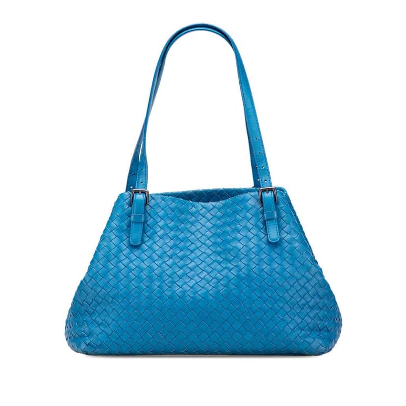 Bottega Veneta Medium Nappa Intrecciato Cesta Tote Blue Leather Good condition - Front View