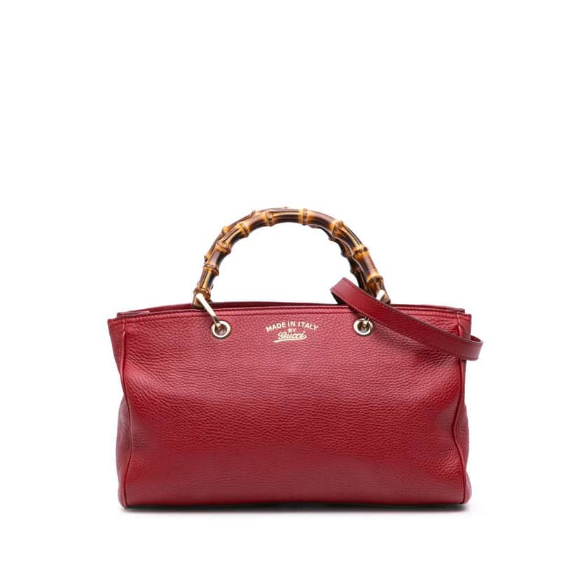 Gucci Medium Calfskin Bamboo Shopper Satchel Red Leather Good condition - Front View