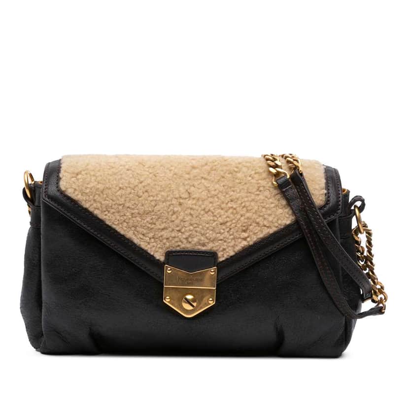 Saint Laurent Shearling Trimmed Leather Sac Dandy Crossbody Black Leather Good condition - Front View