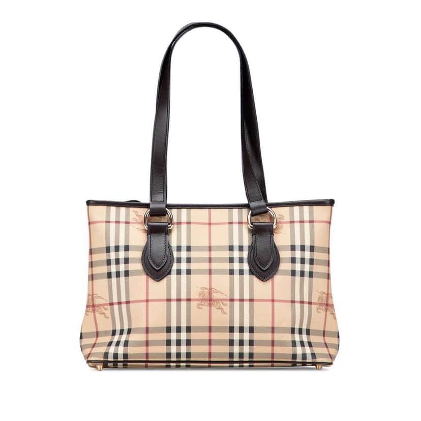 Burberry Haymarket Check Coated Canvas Tote Brown Canvas Good condition - Front View
