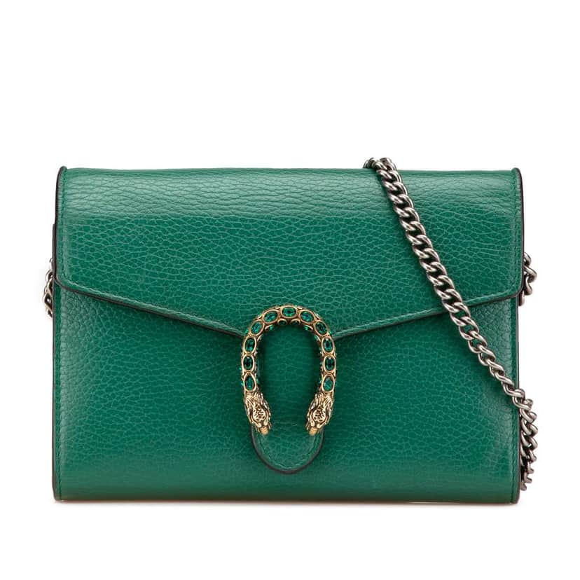 Gucci Mini Leather Dionysus Wallet on Chain Green Leather Good condition - Front View