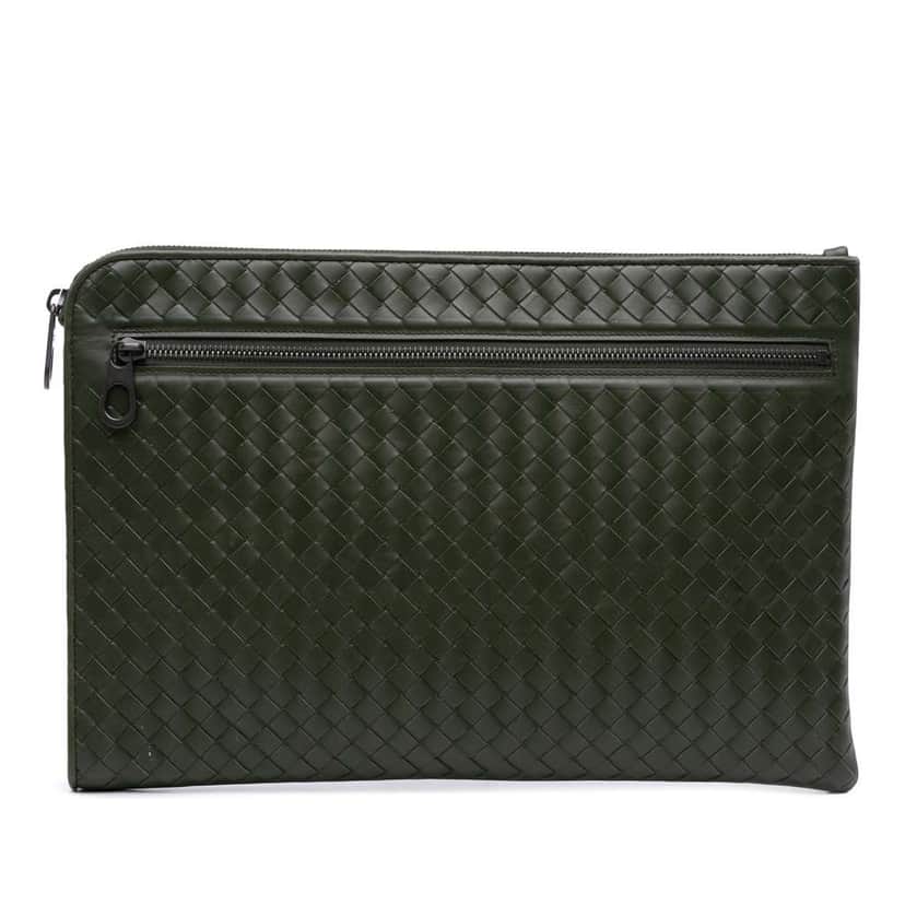 Bottega Veneta Nappa Intrecciato Clutch Green Leather Good condition - Front View