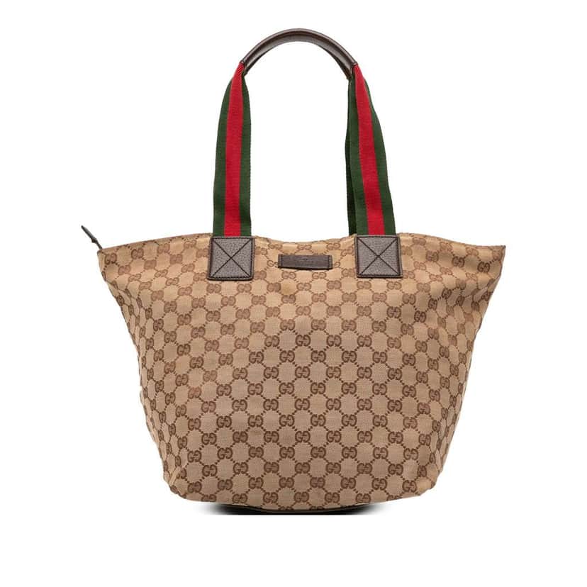 Gucci GG Canvas Web Tote Brown Canvas Fair condition - Front View