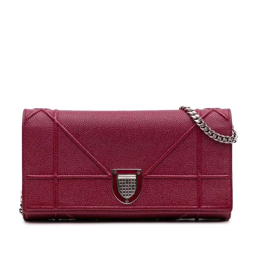 Dior Grained Calfskin Diorama Croisiere Wallet on Chain Red Leather Good condition - Front View