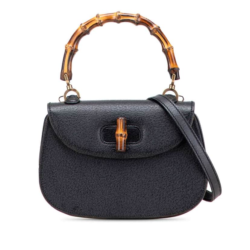 Gucci Calfskin Bamboo Night Black Leather Good condition - Front View