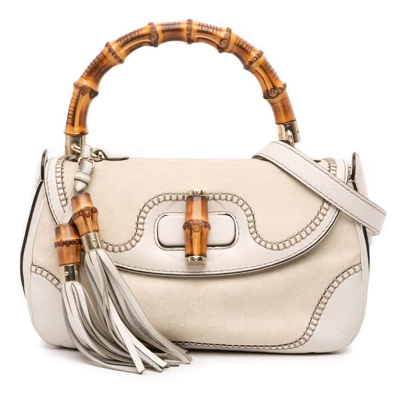 Gucci Medium GG Canvas New Bamboo Satchel White Canvas Fair condition - Front View
