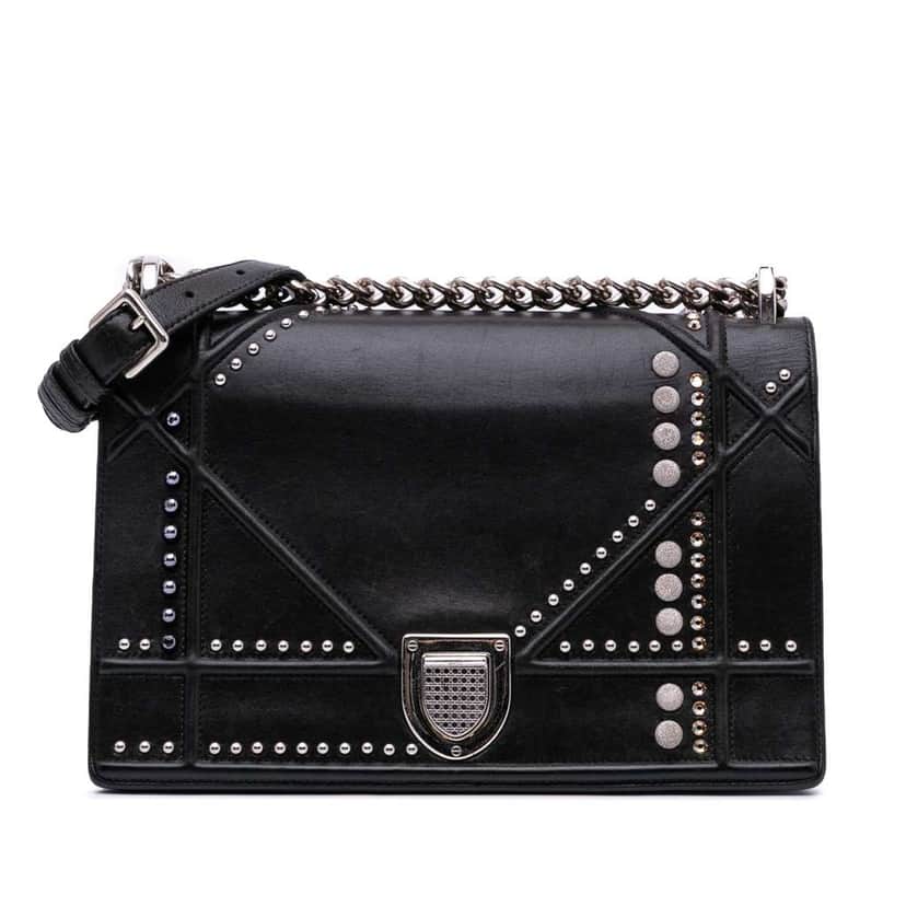 Dior Medium Studded Lambskin Diorama Flap Black Leather Good condition - Front View