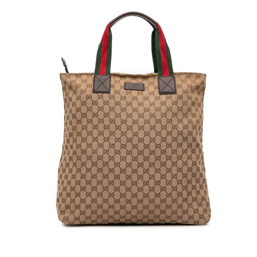 Gucci GG Canvas Web Tote Brown Canvas Good condition - Front View