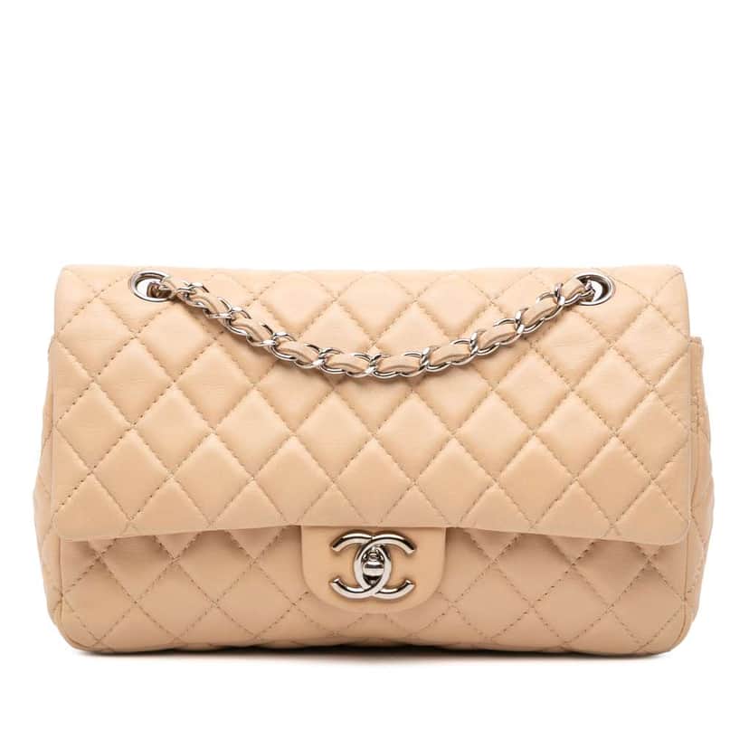 Chanel Medium Classic Lambskin Double Flap Brown Leather Good condition - Front View