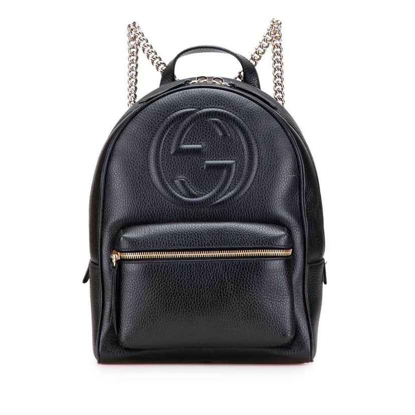 Gucci Pebbled Calfskin Soho Chain Backpack Black Leather Good condition - Front View