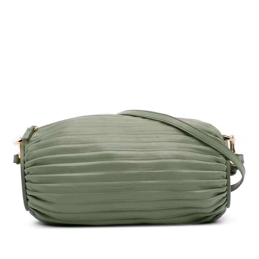 Loewe Pleated Lambskin Bracelet Pouch Green Leather Good condition - Front View