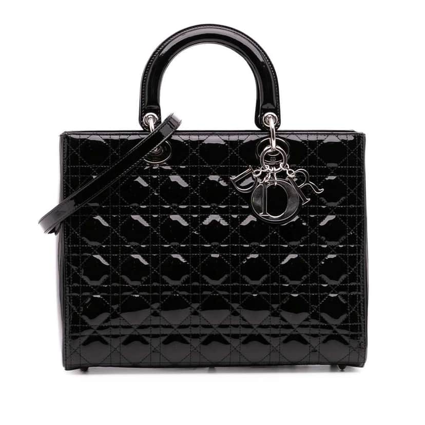 Dior Large Patent Cannage Lady Dior Black Leather Good condition - Front View
