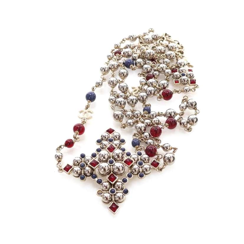 Chanel Gold Plated Gripoix and Beaded Pendant Necklace Gold Metal Good condition - Front View