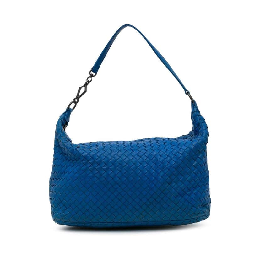 Bottega Veneta Nappa Intrecciato Shoulder Bag Blue Leather Good condition - Front View