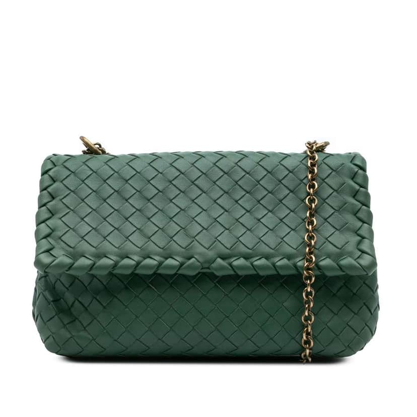 Bottega Veneta Baby Nappa Intrecciato Olimpia Crossbody Green Leather Good condition - Front View