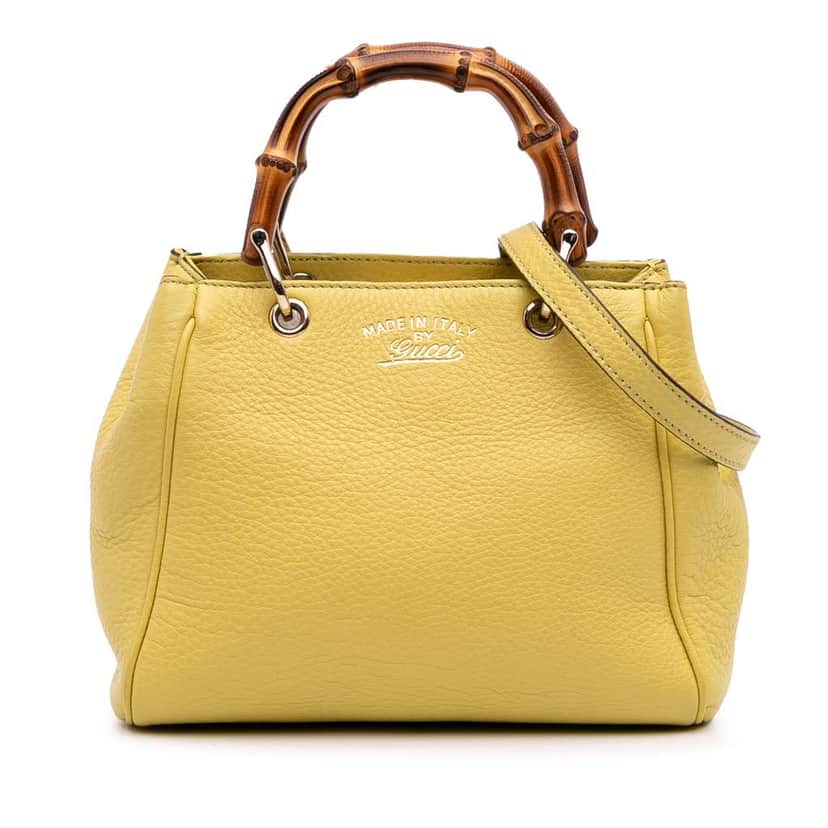 Gucci Mini Calfskin Bamboo Shopper Satchel Yellow Leather Good condition - Front View