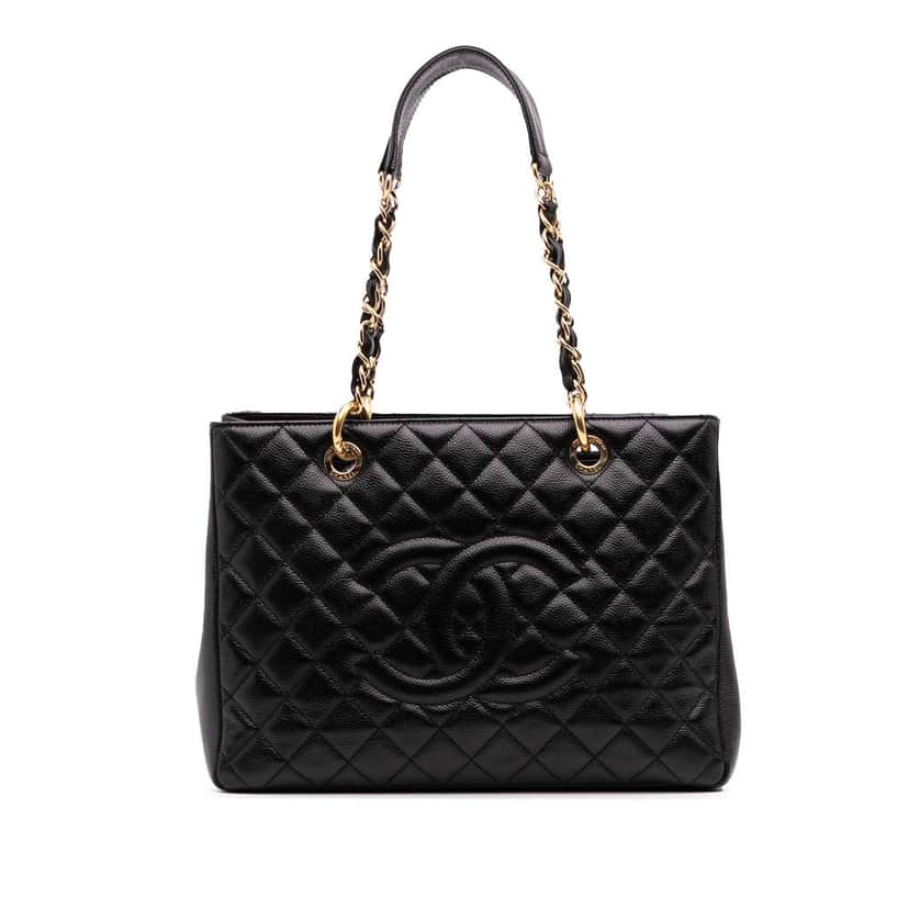 Chanel Caviar Grand Shopping Tote Black Leather Good condition - Front View