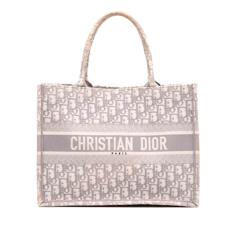 Dior Medium Oblique Embroidered Canvas Book Tote Grey Canvas Good condition - Front View