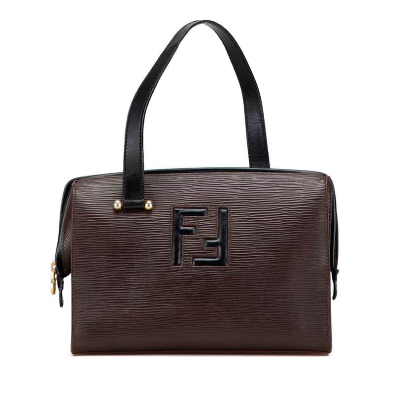 Fendi Textured Leather FF Handbag Brown Leather Good condition - Front View