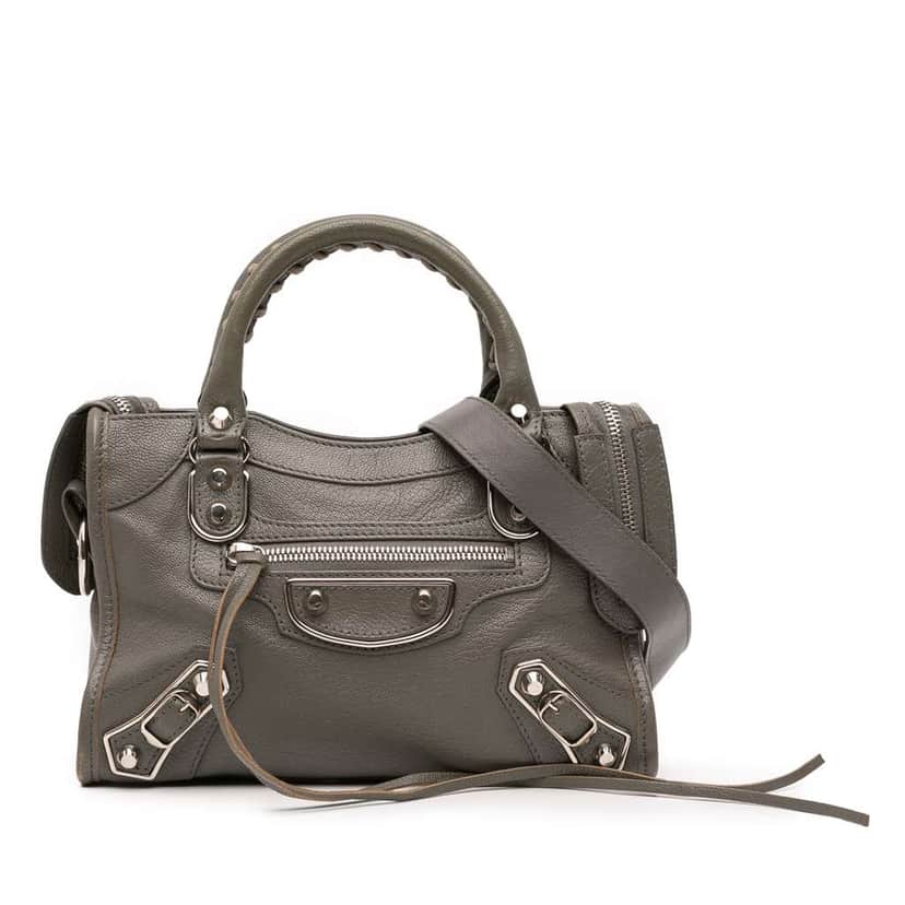 Balenciaga Mini Chevre Motocross Classic Metallic Edge City Satchel Grey Leather Good condition - Front View