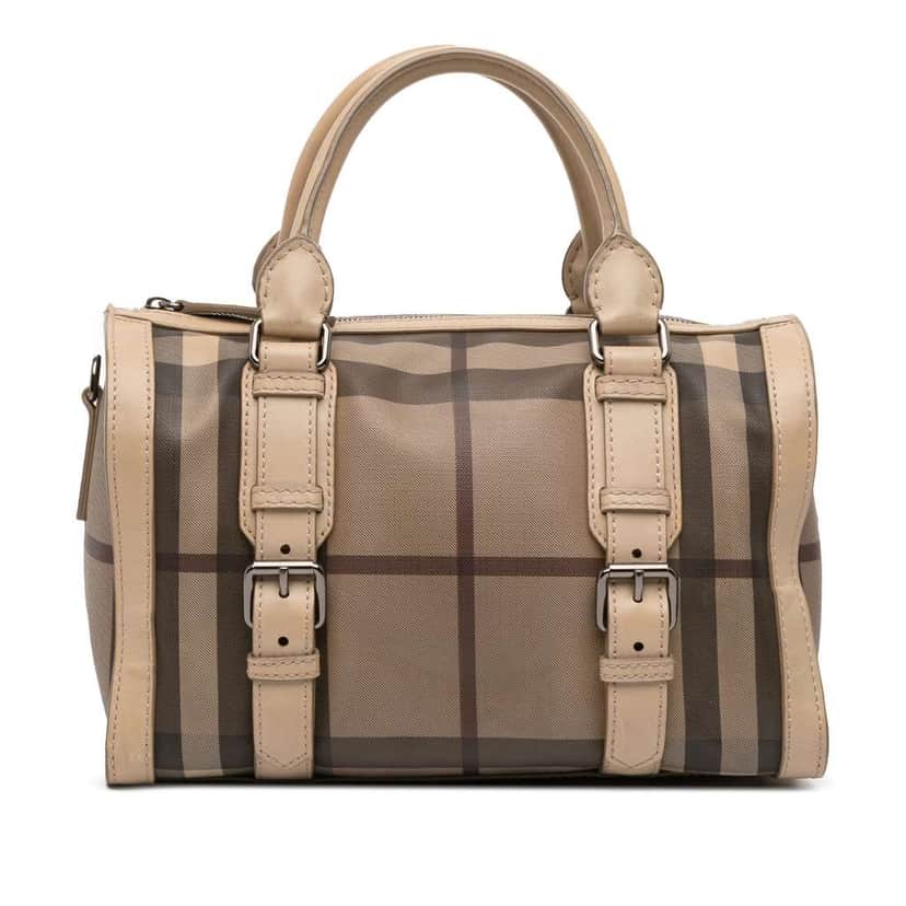 Burberry Smoke Check Coated Canvas Chester Boston Bag Brown Canvas Good condition - Front View