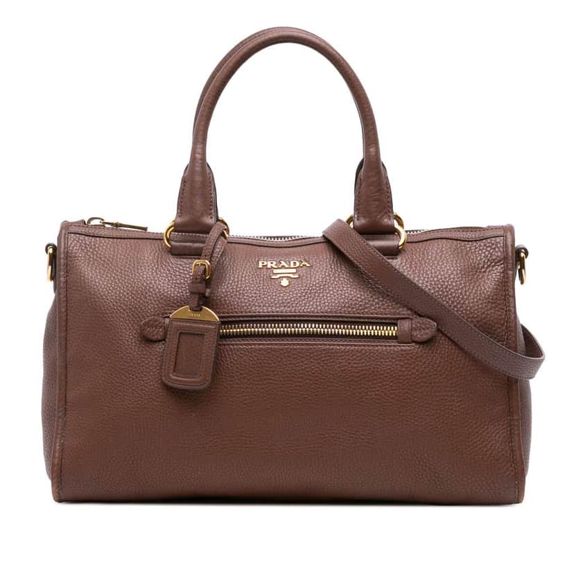Prada Vitello Phenix Zip Top Satchel Brown Leather Good condition - Front View