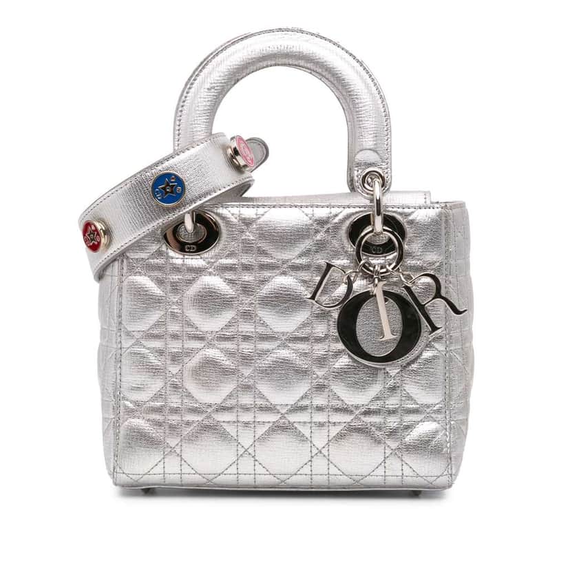 Dior Small Metallic Grained Calfskin Cannage My ABCDior Lady Dior Silver Leather Good condition - Front View