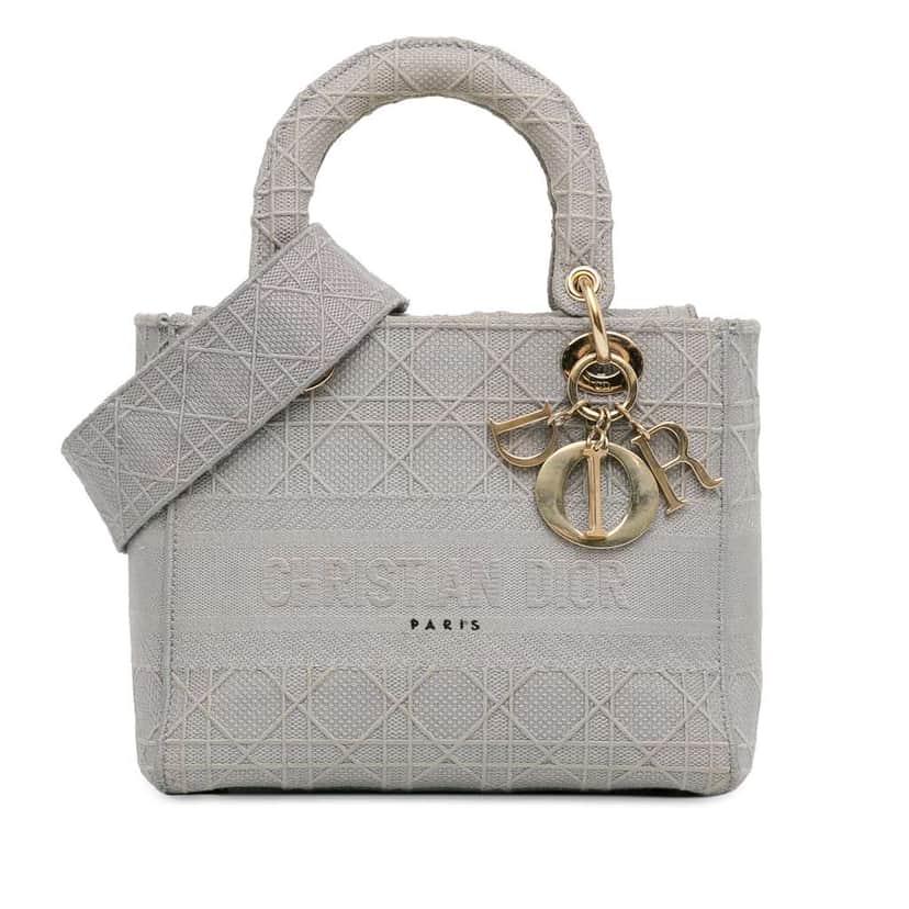 Dior Medium Canvas Cannage Lady D Lite Grey Canvas Very good condition - Front View