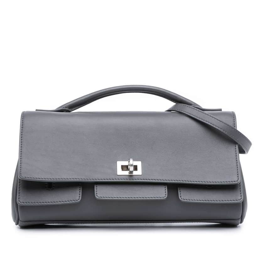 Balenciaga Small Smooth Calfskin Bel Air Clutch On Strap Grey Leather Good condition - Front View