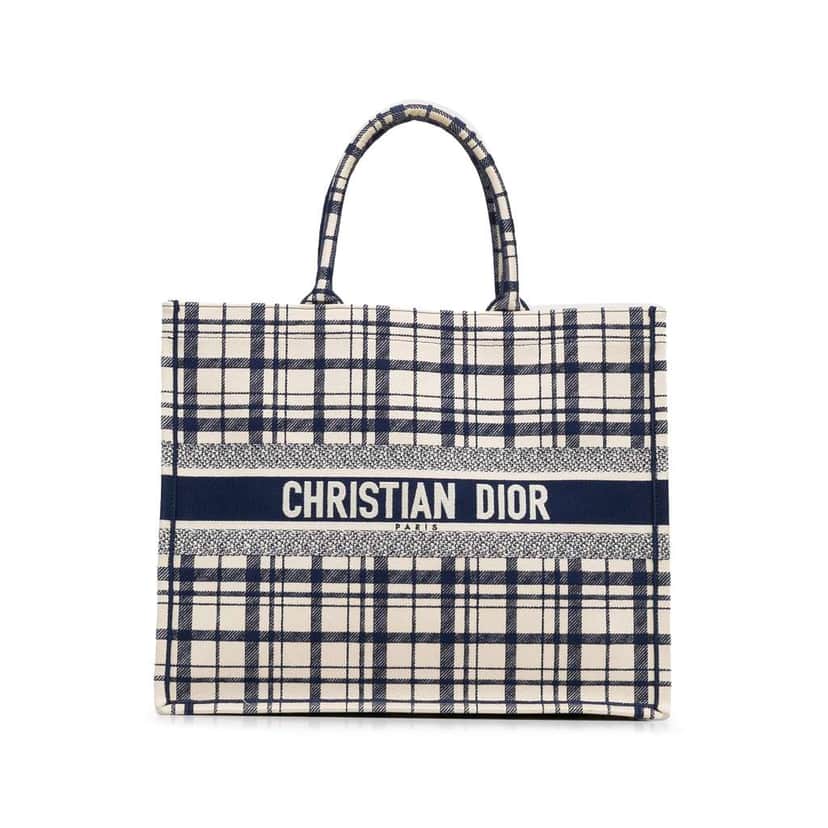 Dior Large Check n Dior Book Tote Blue Canvas Good condition - Front View