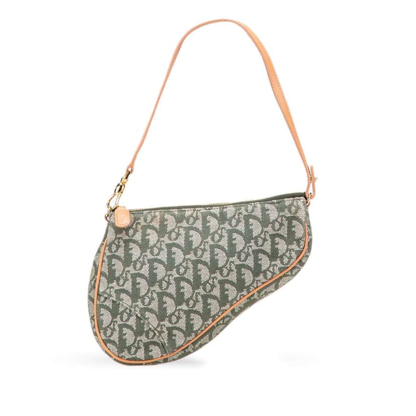 Dior Mini Diorissimo Canvas Saddle Pochette Green Canvas Good condition - Front View