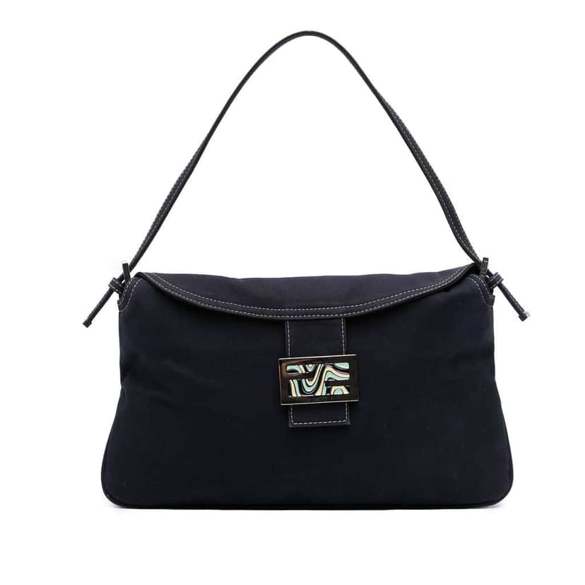 Fendi Canvas FF Marble Double Flap Shoulder Bag Blue Canvas Good condition - Front View