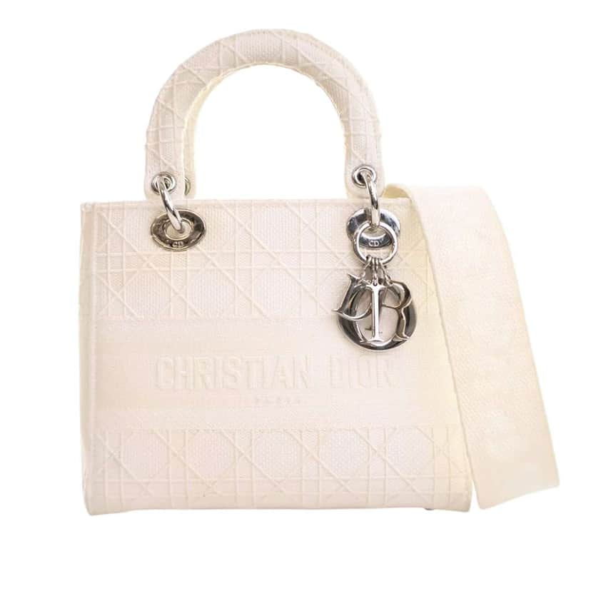 Dior Medium Canvas Cannage Lady D Lite White Canvas Good condition - Front View