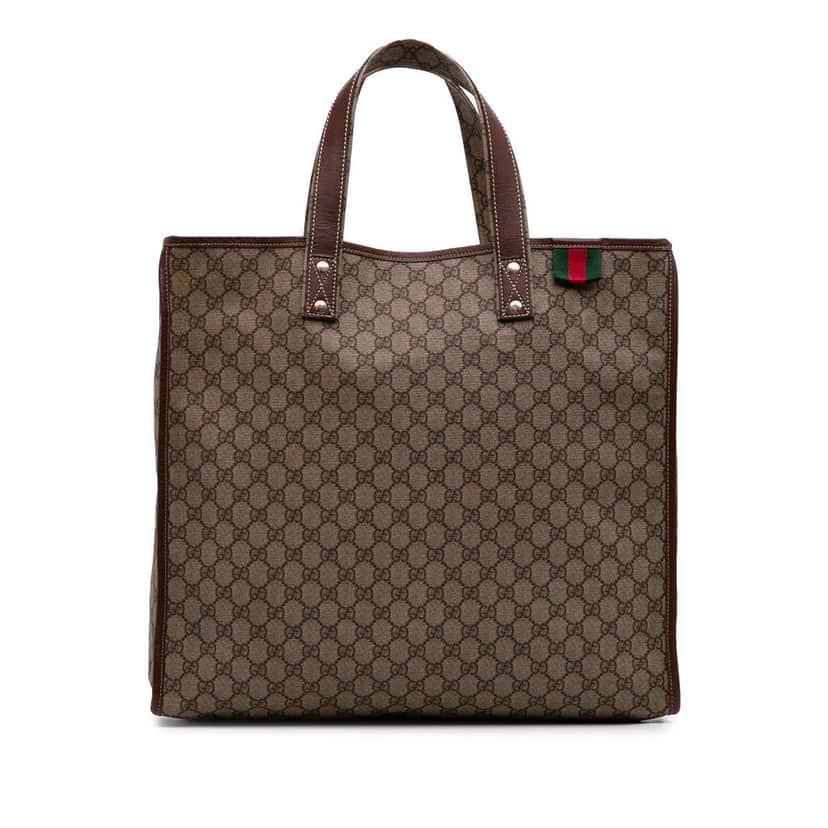 Gucci Large GG Supreme Web Loop Tote Brown Canvas Good condition - Front View