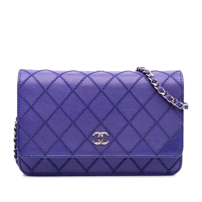 Chanel CC Quilted Calfskin Fancy Wallet On Chain Blue Leather Good condition - Front View