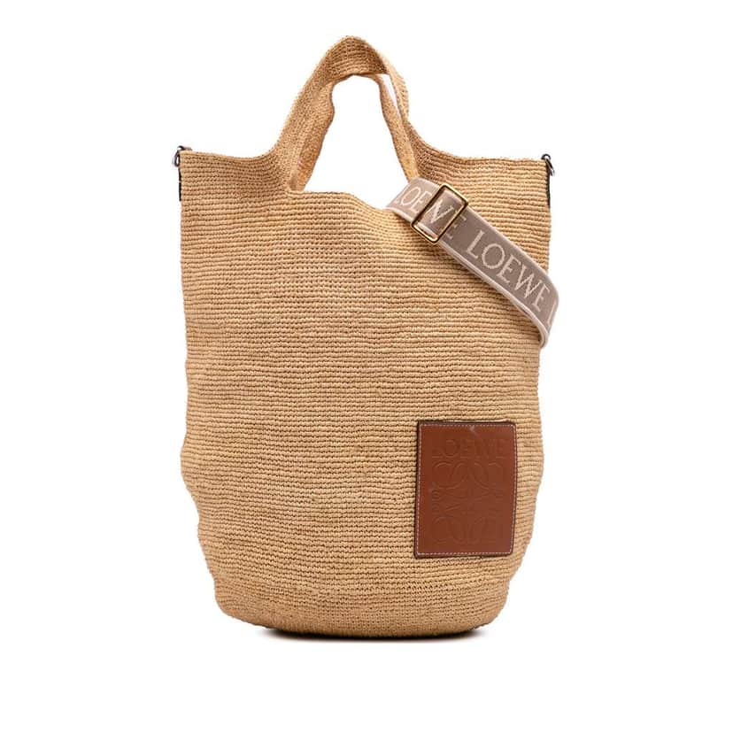Loewe Mini Raffia Slit Satchel Brown Good condition - Front View