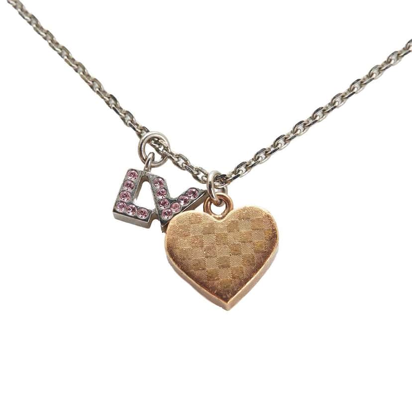 Louis Vuitton Silver Plated Pandantif Spiky Valentine Heart Damier Gold Pendant Necklace Silver Metal Good condition - Front View