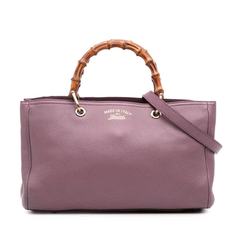 Gucci Medium Calfskin Bamboo Shopper Satchel Purple Leather Good condition - Front View