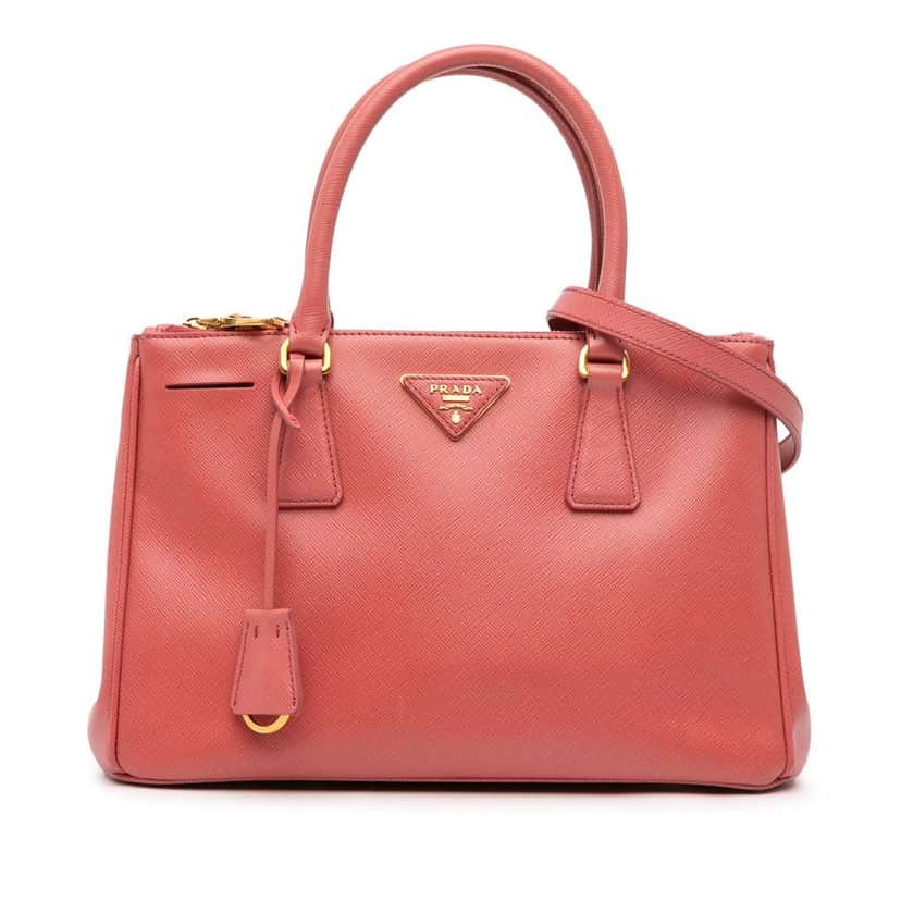 Prada Small Saffiano Lux Galleria Double Zip Satchel Pink Leather Good condition - Front View