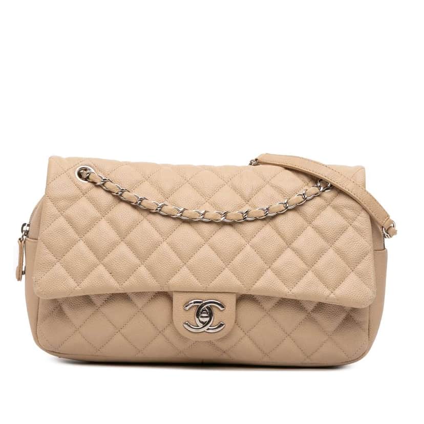 Chanel Jumbo Quilted Caviar Easy Flap Brown Leather Good condition - Front View