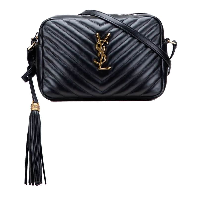 Saint Laurent Quilted Leather Monogram Lou Camera Bag Black Leather Good condition - Front View