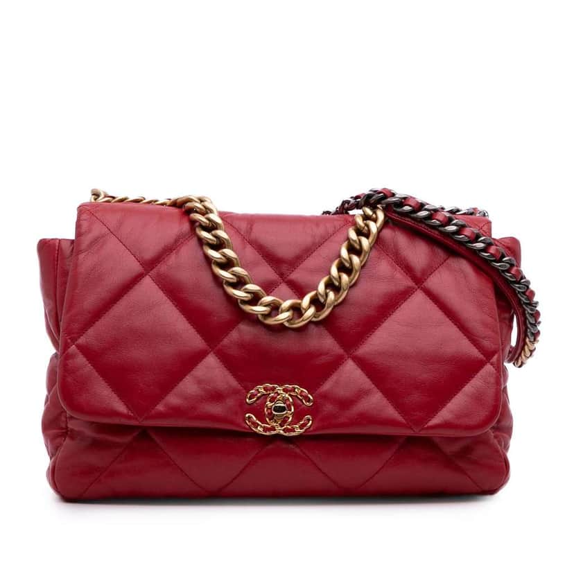 Chanel Maxi Lambskin 19 Flap Red Leather Good condition - Front View