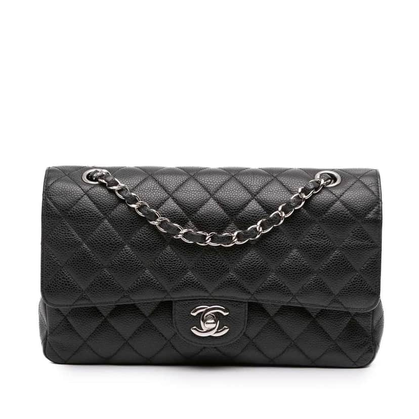 Chanel Medium Classic Caviar Double Flap Black Leather Fair condition - Front View