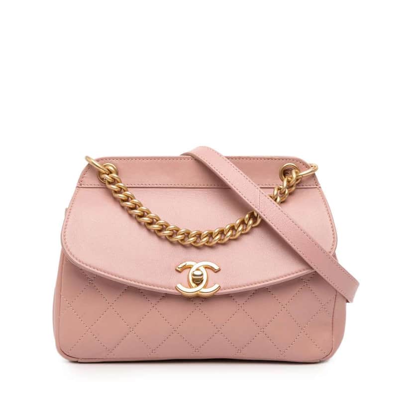 Chanel Quilted Lambskin Curved Flap Pink Leather Good condition - Front View