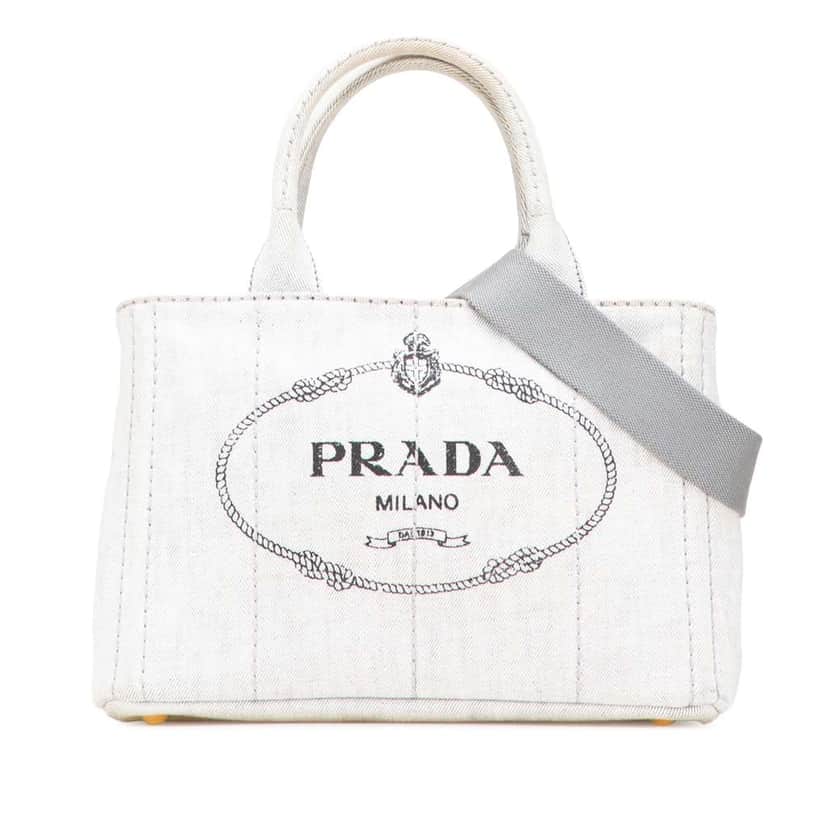 Prada Small Denim Canapa Logo Satchel Grey Denim Good condition - Front View
