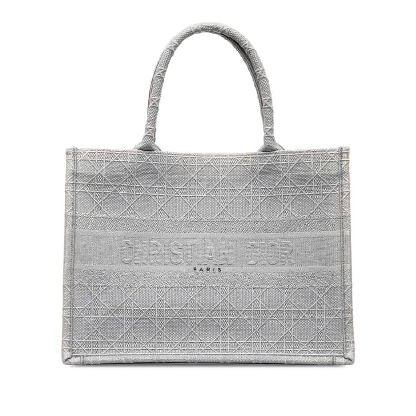 Dior Medium Cannage Embroidered Book Tote Grey Canvas Good condition - Front View