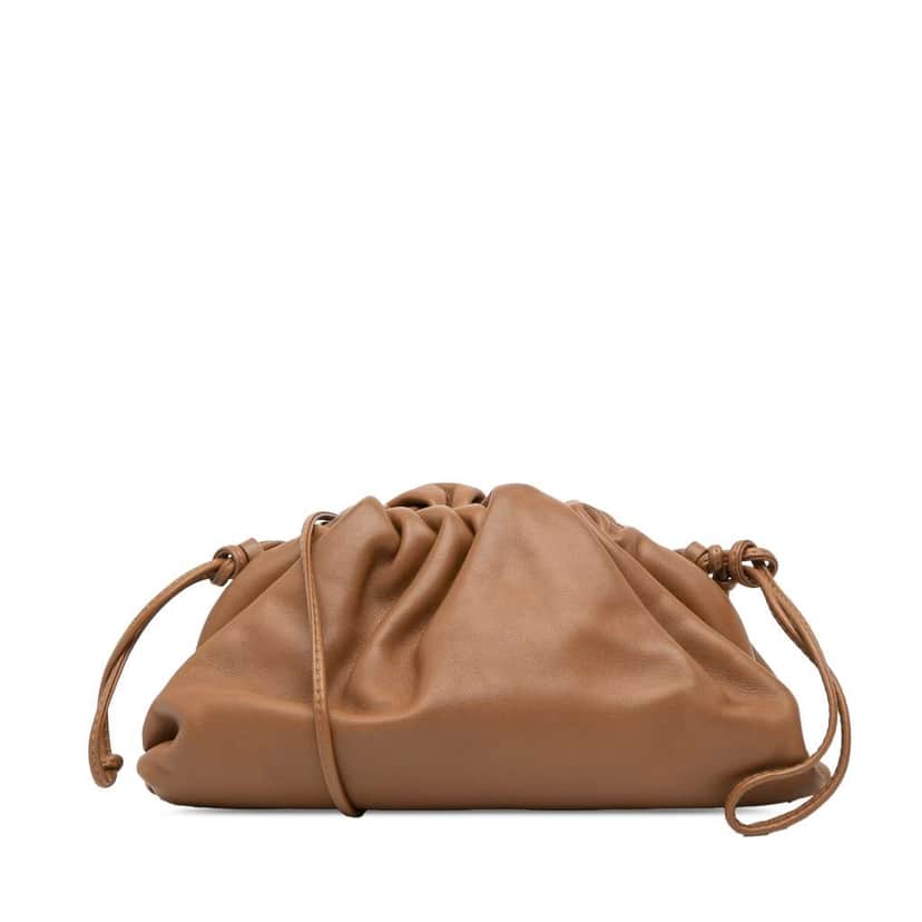 Bottega Veneta Lambskin The Mini Pouch Crossbody Brown Leather Good condition - Front View